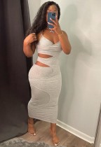 Summer Grey Hollow Out Strap Midi Dress