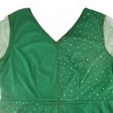 Summer Plus Size Green Mesh Patch V-Neck Long Evening Dress