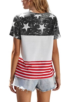 Summer Stars Print Stripes O-Neck Basic Shirt