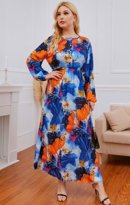Summer Floral Long Sleeve O-Neck Maxi Dress