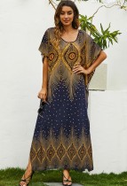 Summer Muslim Retro Print O-Neck Long Dress