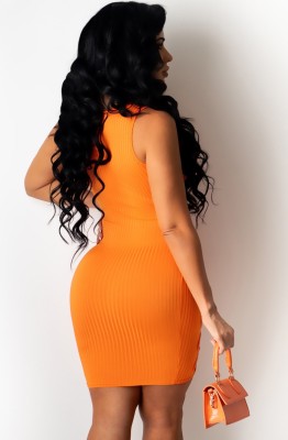 Summer Orange Hollow Out Sleeveless Mini Bodycon Dress