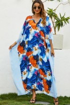 Summer Muslim Floral V-Neck Long Dress