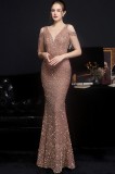 Summer Formal Sequins Cut Out Shoulder Tassels Evening Dress