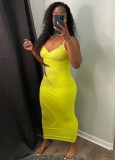 Summer Yellow Hollow Out Strap Midi Dress