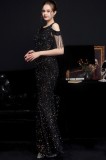 Summer Formal Sequins Cut Out Shoulder Tassels Evening Dress