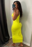Summer Yellow Hollow Out Strap Midi Dress