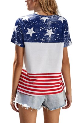 Summer Stars Print Stripes O-Neck Basic Shirt