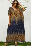 Summer Muslim Retro Print O-Neck Long Dress