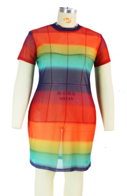 Summer Plus Size Rainbow Short Sleeves Sexy Bodycon Dress