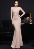 Summer Lace Upper Sleeveless Beige Mermaid Evening Dress
