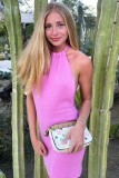 Summer Casual Knitting Pink Sexy Backless Halter Mini Dress