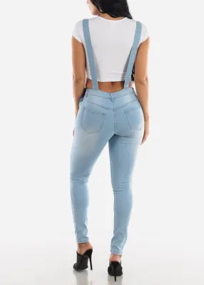 Summer Casual Light Blue Ripped Suspender Denim Trousers