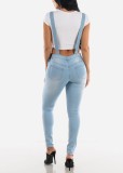Summer Casual Light Blue Ripped Suspender Denim Trousers