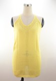 Summer Yellow Hollow Out Knitting Halter Mini Dress