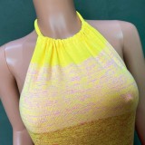 Summer Casual Knitting Rainbow Sexy Backless Halter Mini Dress