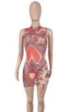 Summer Print Sleeveless Bodysuit and Matching Lace-Up Skirt Set