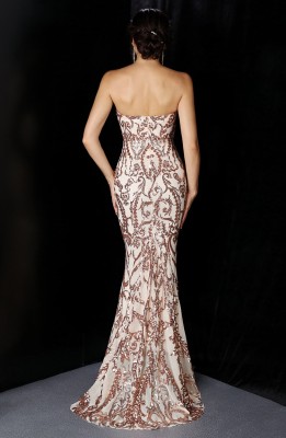 Summer Golden Sequins Strapless Mermaid Evening Dress