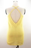Summer Yellow Hollow Out Knitting Halter Mini Dress