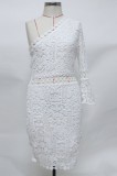 Summer White Lace One Shoulder Mini Club Dress
