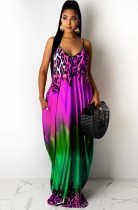 Summer Casual Print Colorful Strap Long Maxi Dress