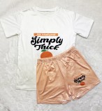 Summer Casual Print O-Neck Shirt and Biker Shorts Set