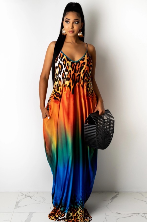 Summer Casual Print Colorful Strap Long Maxi Dress