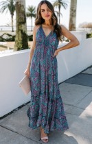 Summer Print Boho Halter Long Maxi Dress