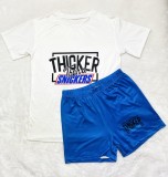 Summer Casual Print O-Neck Shirt and Biker Shorts Set