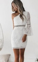 Summer White Lace One Shoulder Mini Club Dress