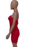 Summer Red Lace-Up Sexy Bodycon Ribbed Strap Rompers