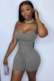 Summer Grey Waffle Sexy Strap Bodycon Rompers