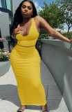Summer Casual Yellow Knitting Vest Crop Top and Pencil Skirt Set