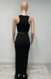 Summer Casual Black Knitting Vest Crop Top and Pencil Skirt Set
