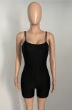 Summer Black Waffle Sexy Strap Bodycon Rompers