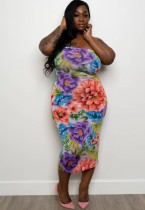 Summer Plus Size Print Floral Tube Dress