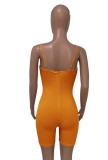 Summer Orange Lace-Up Sexy Bodycon Ribbed Strap Rompers