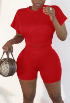 Summer Red Sexy Crop Top and Biker Shorts 2PC Set