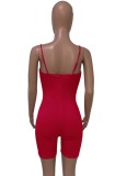 Summer Red Lace-Up Sexy Bodycon Ribbed Strap Rompers