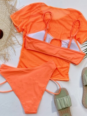 Three-Piece Orange Short Sleeve Swimwear