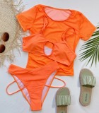 Three-Piece Orange Short Sleeve Swimwear