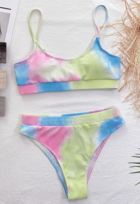 Two-Piece Tie Dye High Waist Strap Swimwear