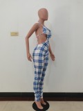 Summer Sexy Cut Out Plaid Print Halter Bodycon Jumpsuit