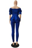 Summer Formal Blue Strapless Peplum Top and Pants Suit