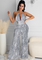 Summer White and Black Hollow Out Halter Jumpsuit