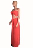 Summer Two Piece Matching Pink Bandeau Top and Long Skirt Set