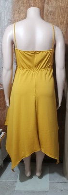 Summer Plus Size Yellow Knotted Strap Irregular Dress