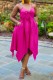 Summer Plus Size Pink Knotted Strap Irregular Dress