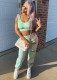 Summer Print Green Matching Sports Bra and Sweatpants Set