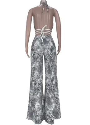 Summer White and Black Hollow Out Halter Jumpsuit